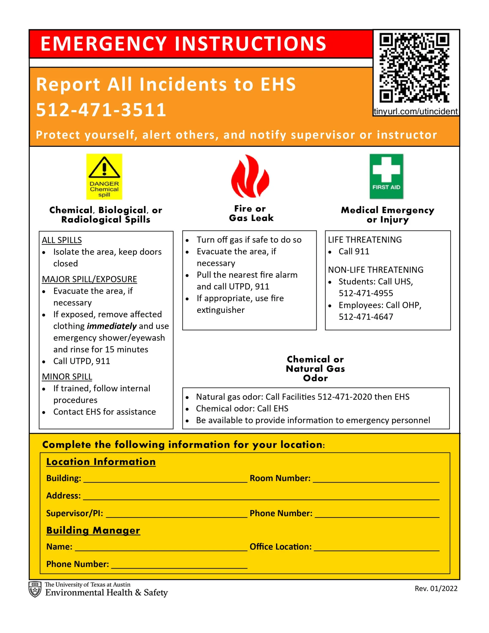 Emergency Instructions for Labs