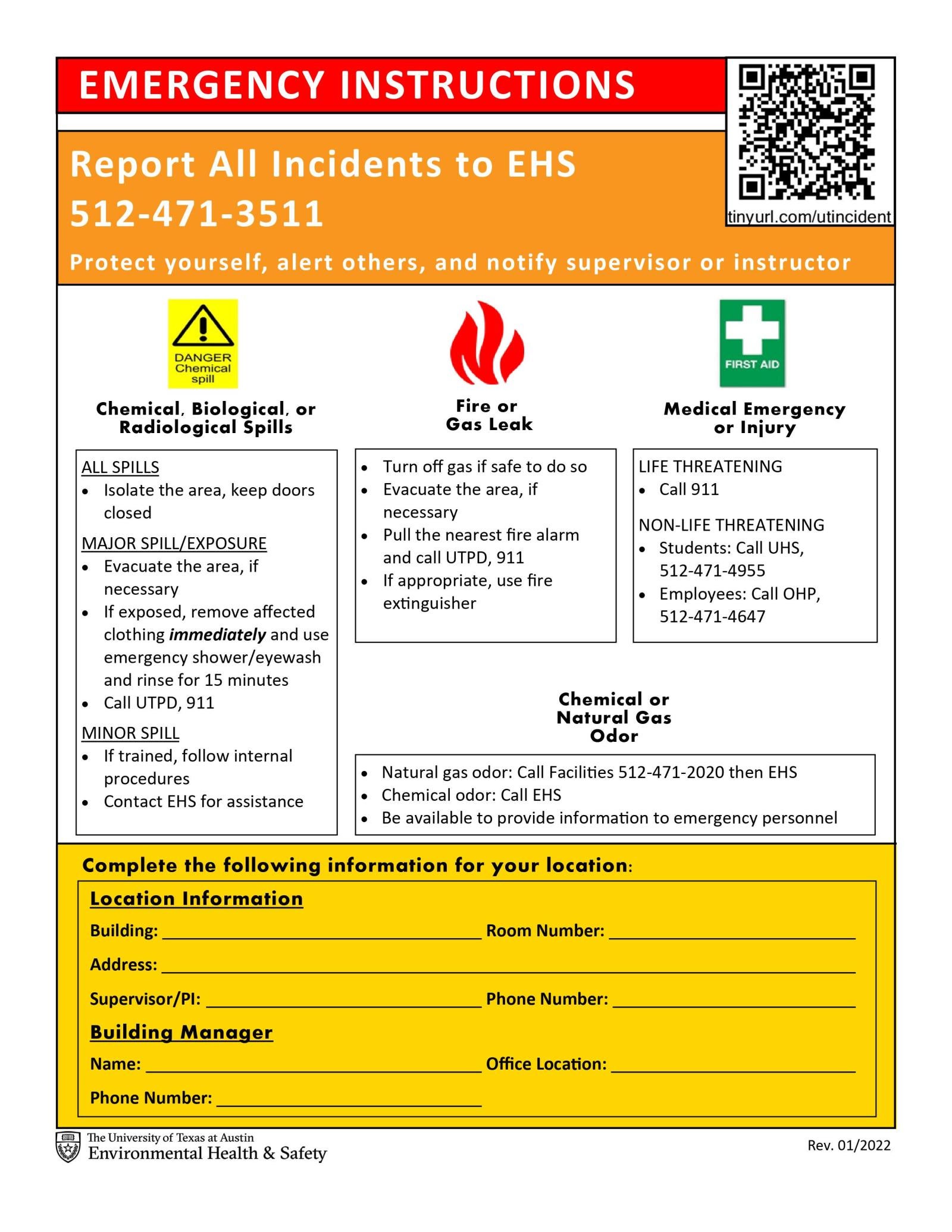 Emergency Instructions for Labs